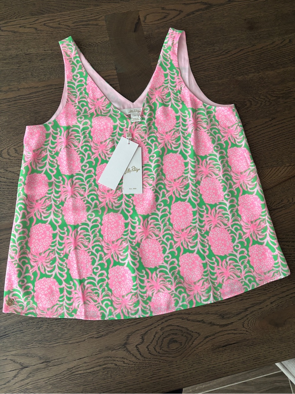 Lilly Pulitzer Pink & Green Pineapple Print V-Neck Tank